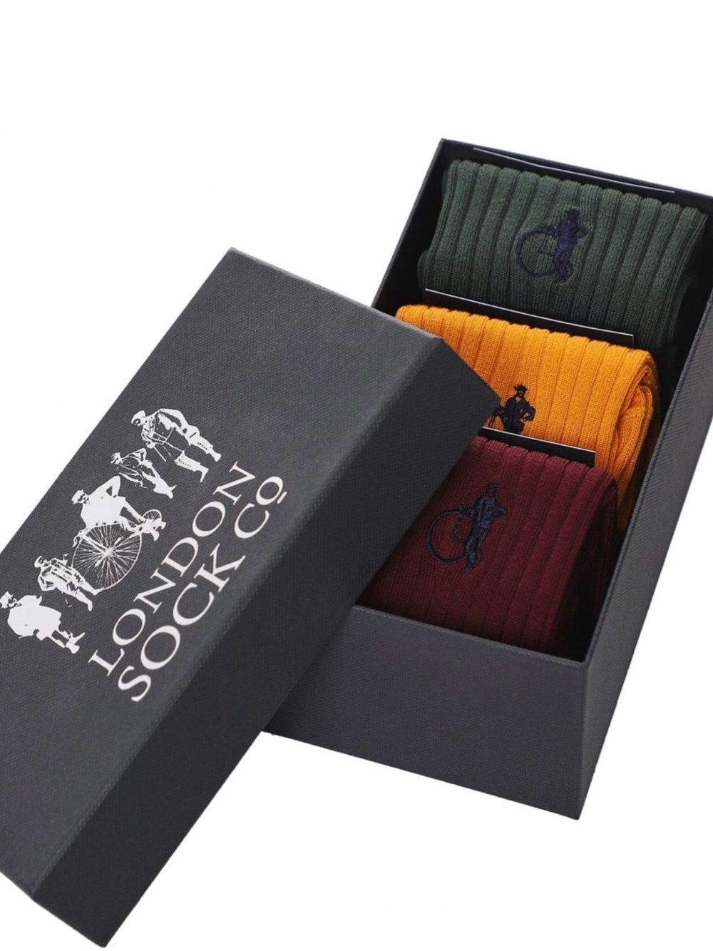 Men’s Ribbed Sock Gift Set - Black, Mustard, Burgundy